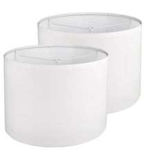 Set of 2 White Line Drum Lamp Shades for Table  Floor Lamps, 13" x 10" High