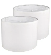 Set of 2 White Line Drum Lamp Shades for Table & Floor Lamps, 13" x 10" High