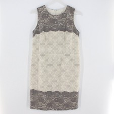 LOFT Petite Lace Shift Dress Sleeveless Scalloped Hem Grey Cream Size 8P