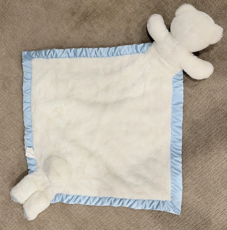 Manta de seguridad My Banky azul de felpa oso de peluche adorno satinado Lori Turner Foto 2 de 3