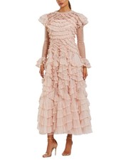 Mac Duggal Dot Net Double Ruffle Trim High Neck Maxi Dress Women's