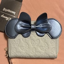Loungefly Disney Minnie Mouse Butterfly Embossed Small Wallet Gray Blue