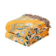 Boho Throw Blanket, 100 Cotton Ultra Soft Luxury 80x90 Inch K-flowers Yellow