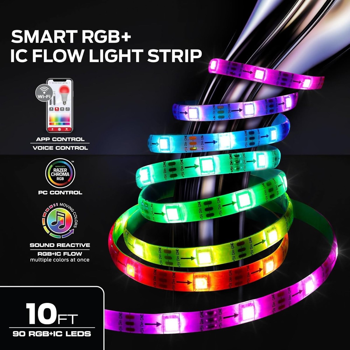 Monster 10 Ft. Sound Reactive Color Flow Indoor LED RGB+IC Smart