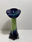 VTG Art Glass Vase Calla Lily Jack In The Pulpit Green Blue Murano Style