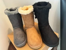 Paradise Women Winter Mid-Calf Slide On Warm Faux Fur Lined Suede Snow Boots