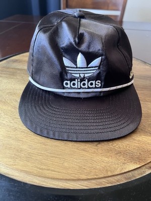 Vintage Adidas Trefoil Rope Hat Satin Snapback Cap Black White Embroidered
