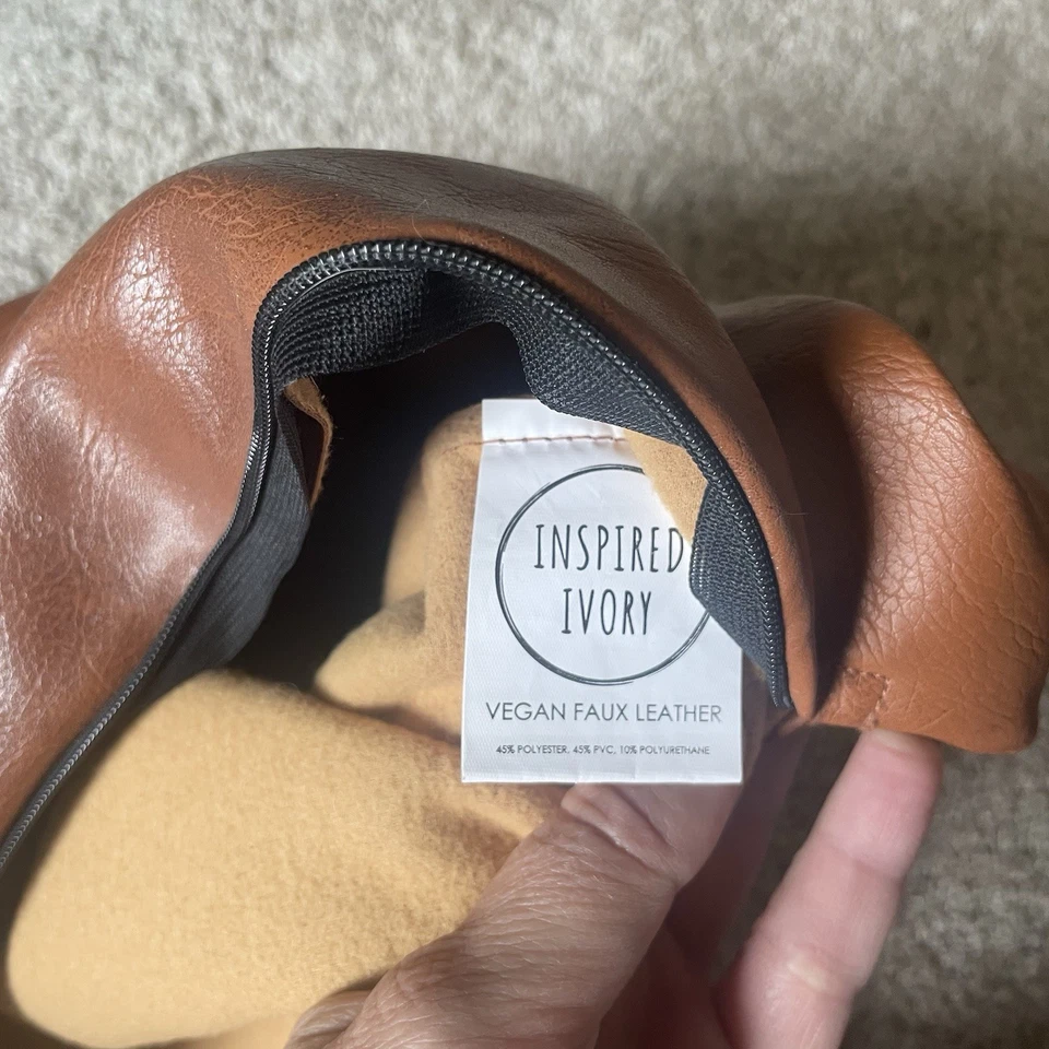 Faux Leather Throw Pillow Cover For Couch Sofa Bed Brown 17” X 17” Decorative - Image 4 of 4