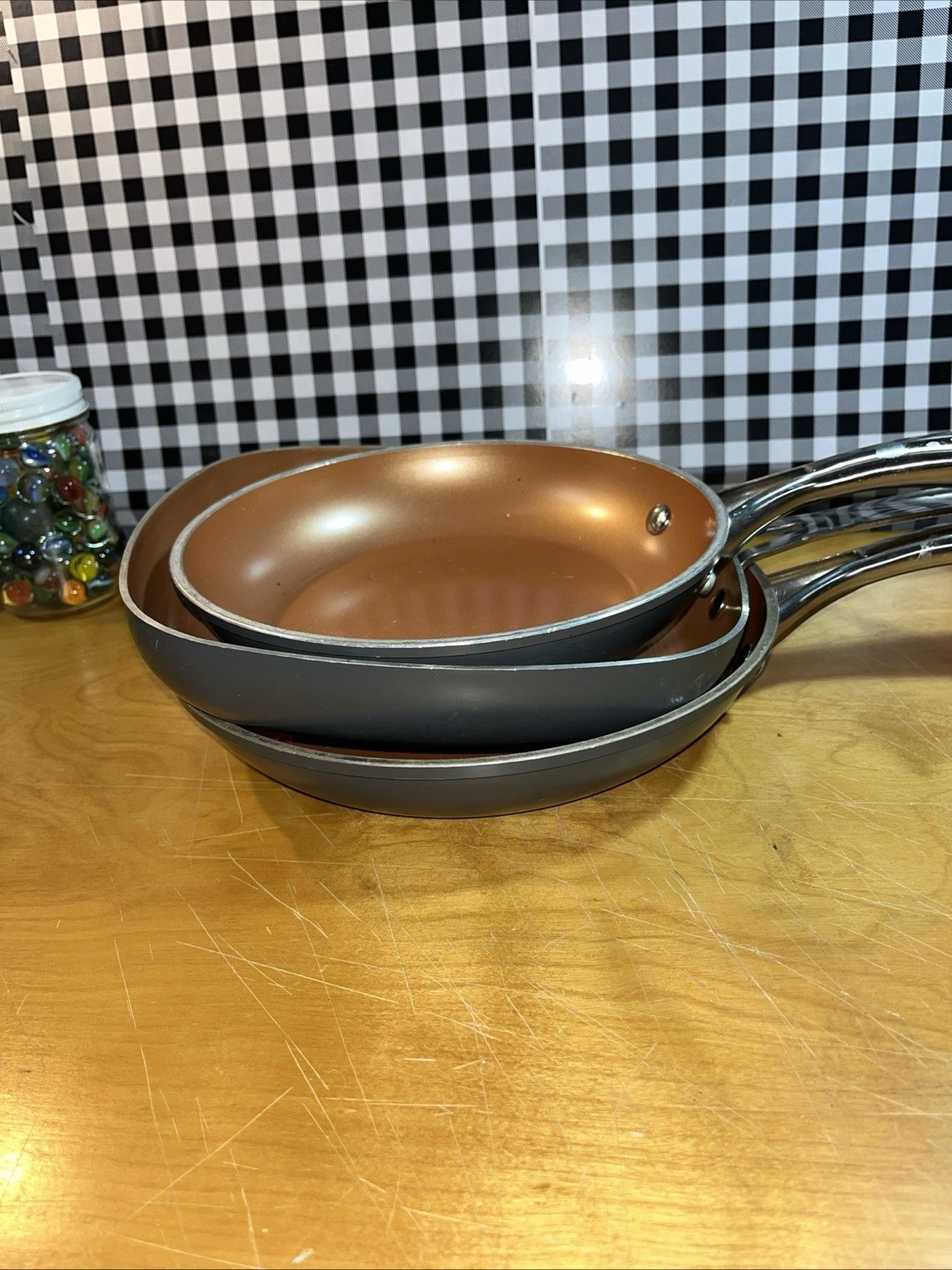 Gotham Steel Copper Nonstick Frying Pans 3 Piece Preowned EUC