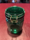 Vintage Emerald Green Glass Canister Jar 12 sides 5 3/4 in Wire Bale Closure — photo 4