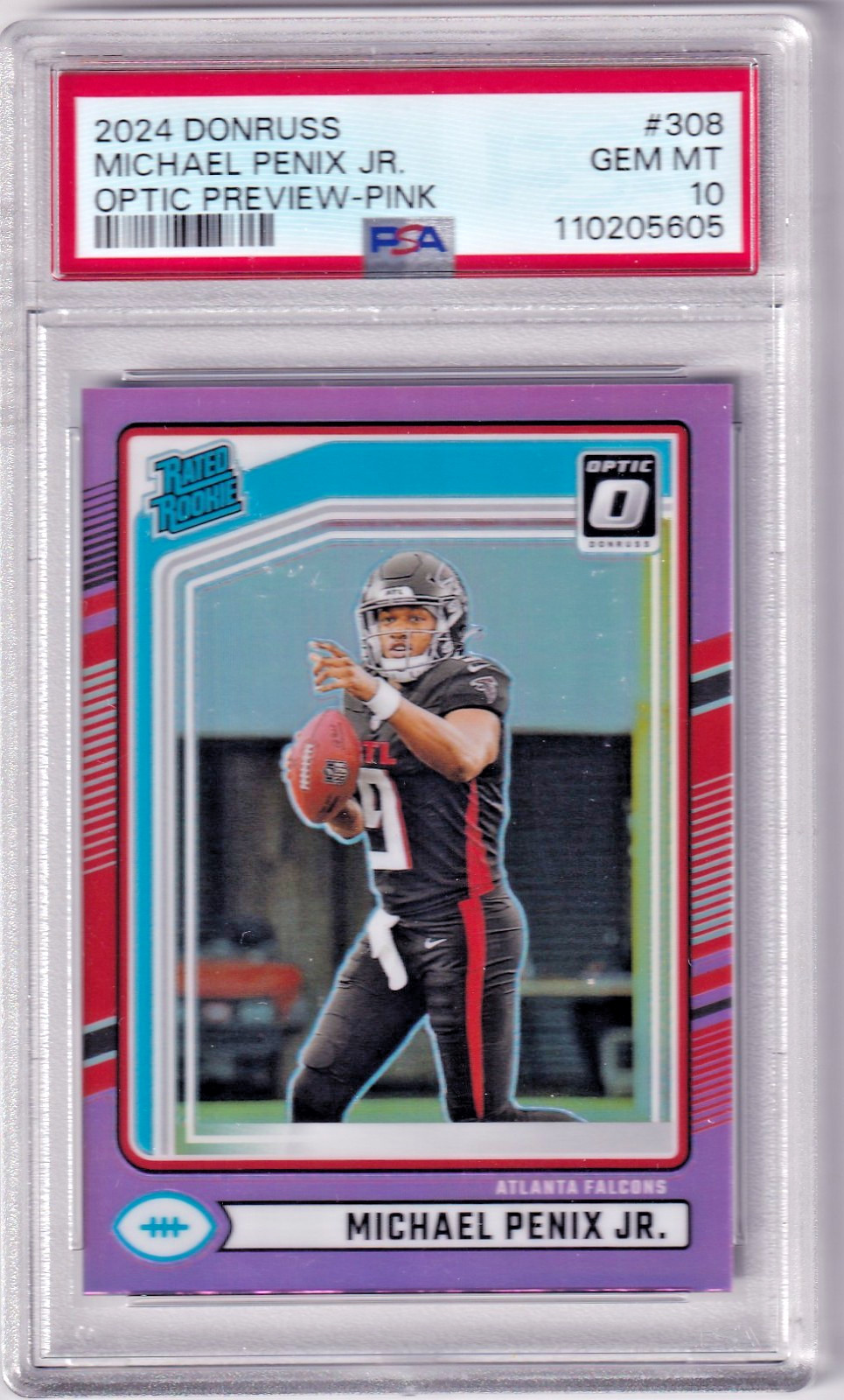Michael Penix Jr. 2024 Donruss Rated Rookie #308 Optic Preview Pink PSA 10