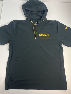 Nike Men's NFL Steelers Sideline Coach 1/4 Zip Short Sleeve Hoodie Jacket Large
