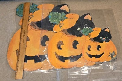 Vintage Eureka 1970's Halloween Die Cut Decoration Multipiece Set Cat Pumpkin 