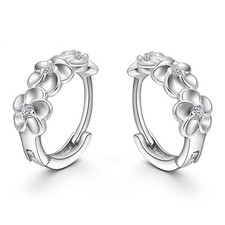 Flower Hoop Earrings for Women Silver Hoops Hypoallergenic Dainty Triple Flower