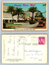 Miami Beach, FL-Florida, Lincoln Road Mall Tram Car Shops Vintage c1963 Postcard