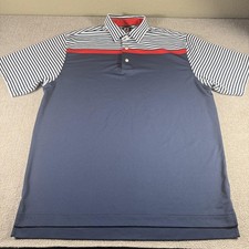 FootJoy Polo Shirt Mens XL Blue Stripe Colorblock Golf Performance Short Sleeve