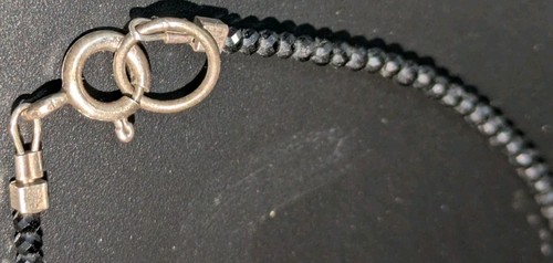 Bracelet Dainty Black Silver Beads With Silver Toned Curved Bar Women's & Girls - Picture 7 of 8