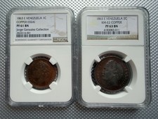 1863-E VENEZUELA COPPER ESSAI , 1 Y 2 CENTAVOS NGC SPECIMEN PF 61 Y PF 63 BN.