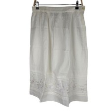 Nilani Vintage 80s White Linen Blend Floral Embroidered Midi Skirt Waist 31"