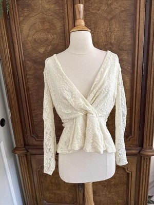Vintage Y2k Bebe Crochet Top Sz XL Womens Cream Whimsy Cottagecore Fairy
