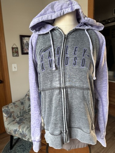 GENUINE Harley Davidson Gray and Purple distressed look LARGE HOODIE