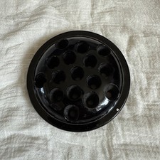 Black Amethyst Glass 16 Hole Flower Frog Art Deco Vintage Depression Glass, rare