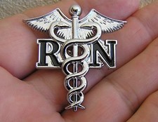 RN REGISTERED NURSE PIN CHROME LOGO LAPEL Medical High Quality Caduceus Badge
