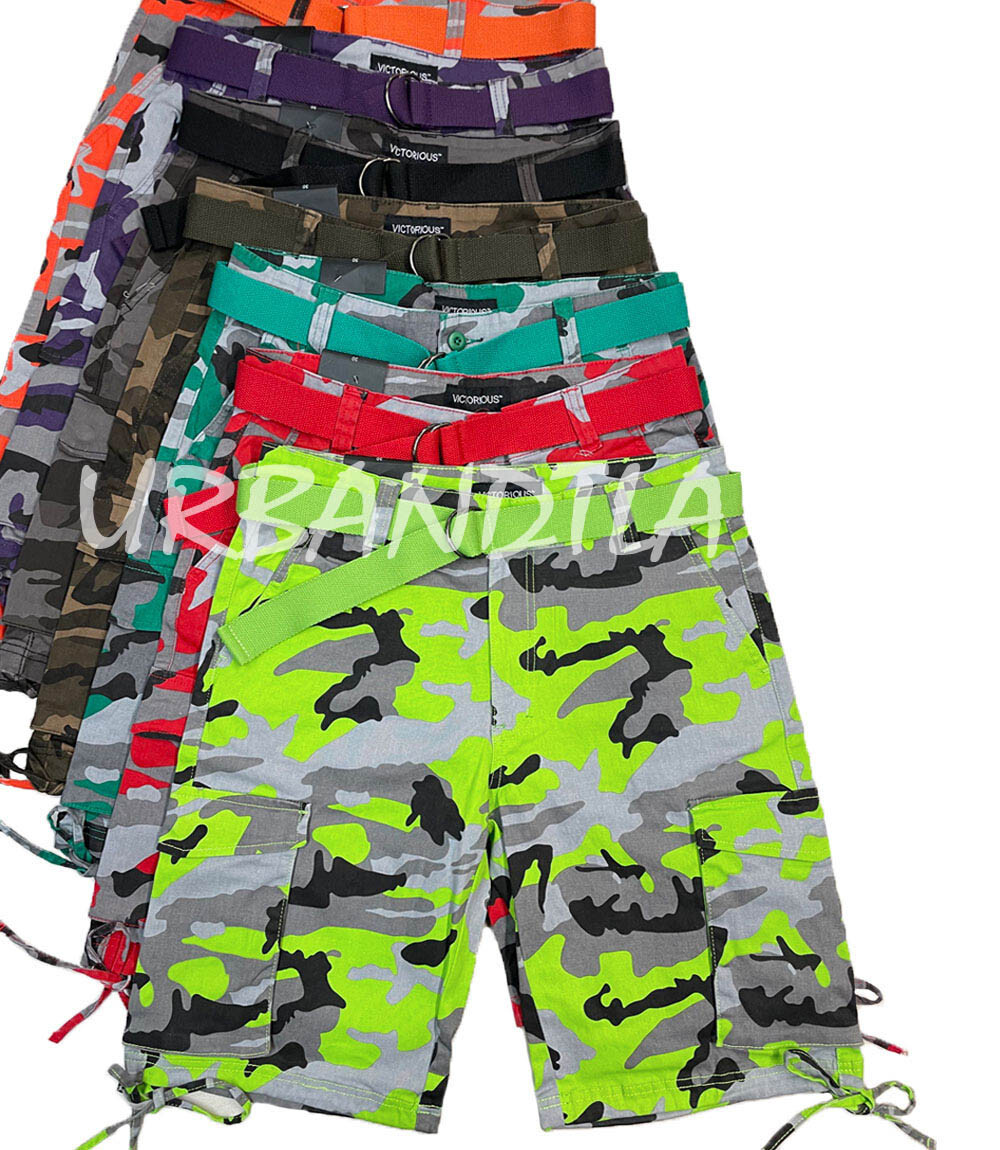 Men's Belted Camo Cargo Shorts Twill Stretch Cargo Shorts Men's Belted Camo Cargo Shorts Twill Stretch Cargo Shorts