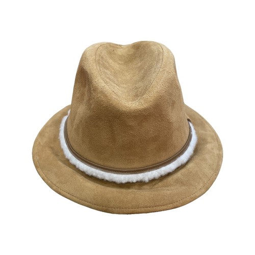 Fitzgerald Boston Tan Suede Hat Peach Colored Trim Size 