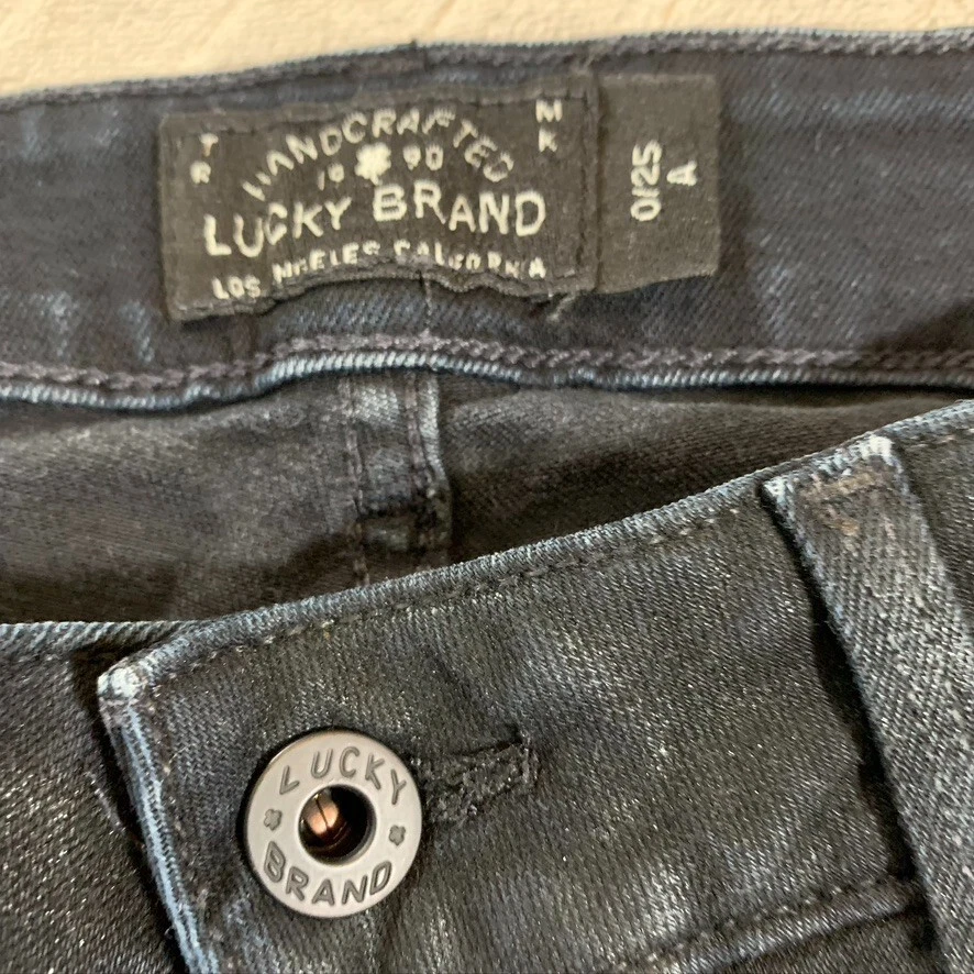 Pantalones de mezclilla recubiertos Lucky Brand para mujer 0 negros lolita ajustados tiro bajo elásticos Foto 4 de 4