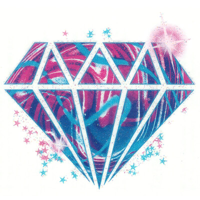 ''Love Glitter'' Temporary Tattoo, Pink & Blue Diamond & Stars, Sparkles