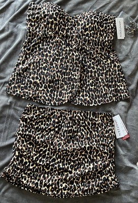 NWT Jantzen Swimsuit Skirtini + Bandeau Tankini Size 8 Animal Print