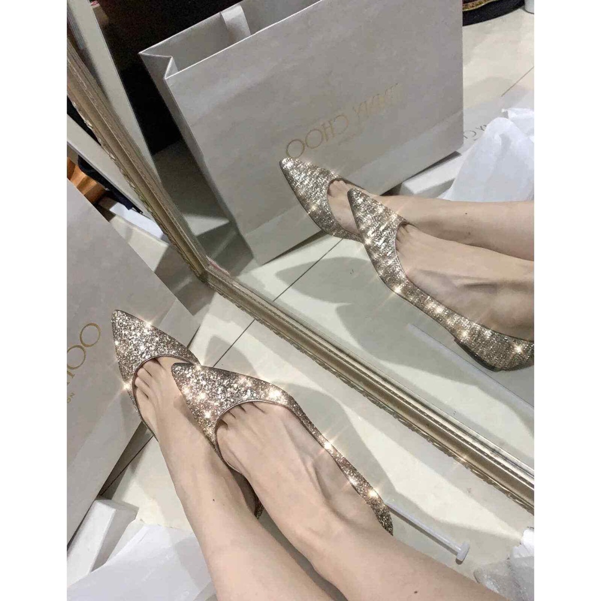 フラットシューズ JIMMY CHOO ALINA FLAT COARSE GLITTER BALLET JIMMY CHOO ALINA FLAT COARSE GLITTER BALLET (Jimmy Choo