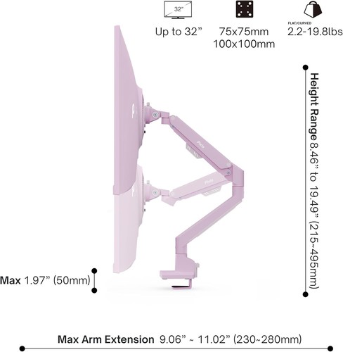 Stylish Pink Monitor Desk Mount - Fits 17-32 Inch Monitors with Swivel Movement - Picture 6 of 9
