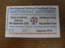 16/09/2000 Matchday Lottery Ticket: Hartlepool United v Macclesfield Town