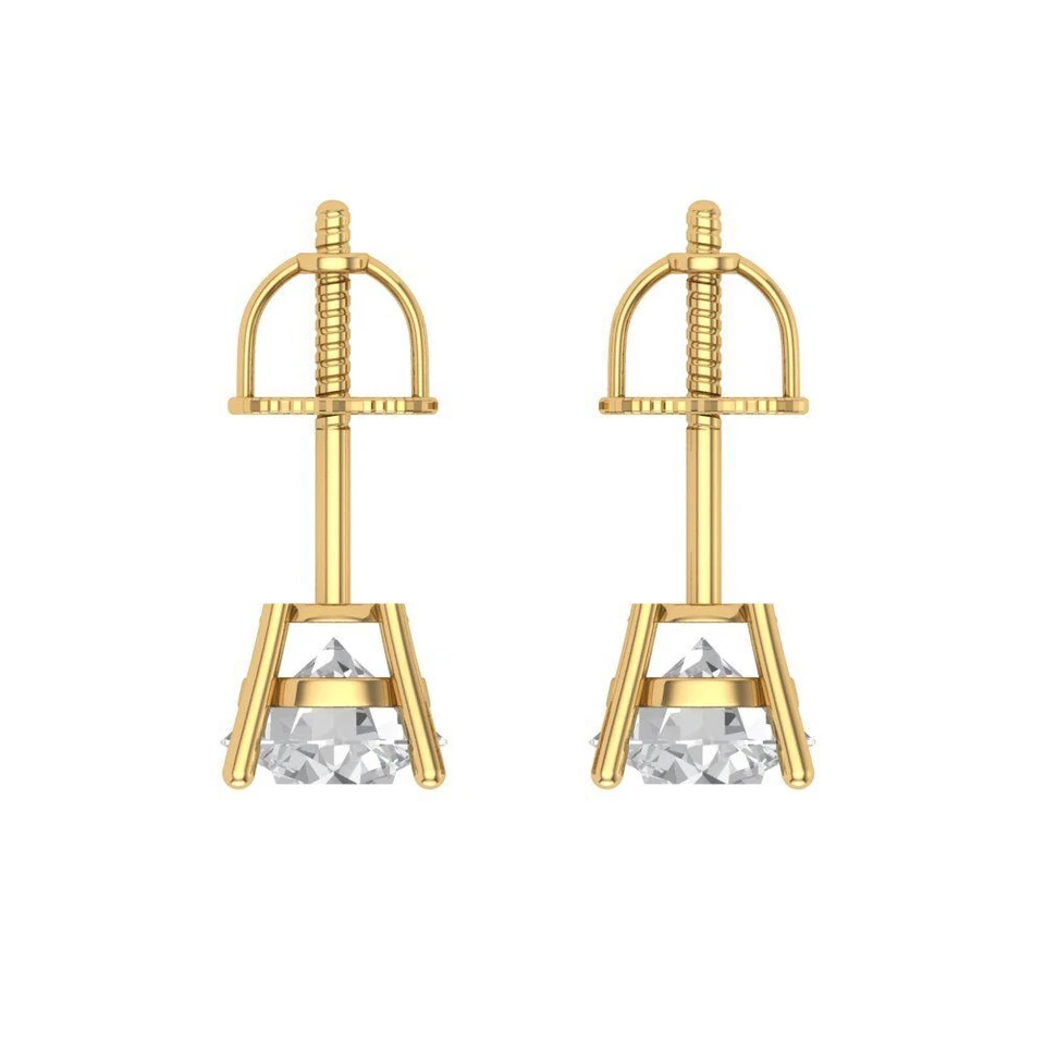 1.5 ct Round Cut Solitaire Stud anniversary Earrings 14k Yellow solid Gold - Image 4 of 4