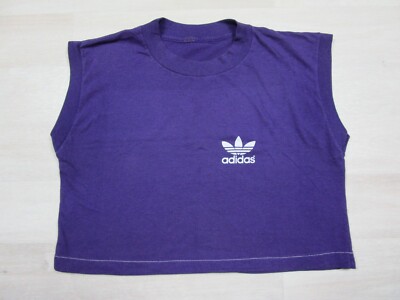 VTG Adidas Cropped Top Women's (M) 1980's USA Trefoil Activewear T Shirt Purple