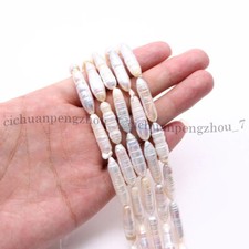 Unique 6x26mm White Natural Freshwater Baroque Long Biwa Pearl Loose Beads 15''