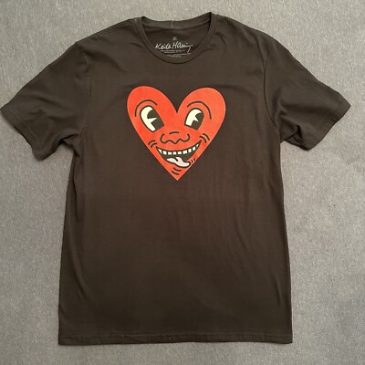 Keith Haring Heart Art Tee T-Shirt Black size M Officially Licensed Graffiti 80s