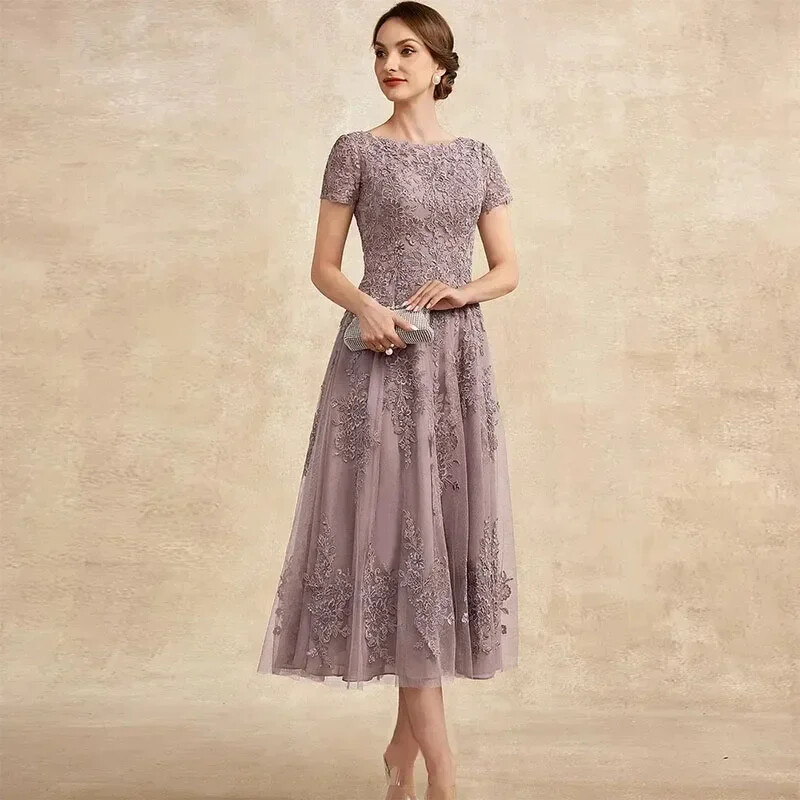 Lace Appliques Mother of The Bride Dress Tea-Length A-line Wedding Zipper  Back | eBay