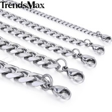 18-36" MENS Stainless Steel Silver Chain Necklace 3/5/7/9/11mm Curb Cuban Link