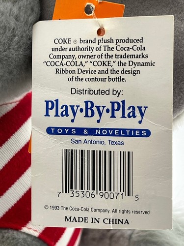 Coca Cola Plush Stuffed Elephant Holding Bottle Coke Gray 7.5" Vintage NWT - Picture 7 of 7