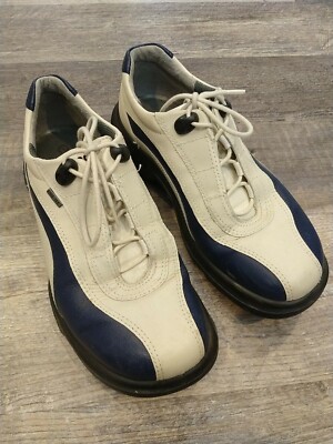 ECCO Women' Leather Golf Shoes GORE-TEX Size 37/ US SIZE 6-6.5 Blue/ off White 