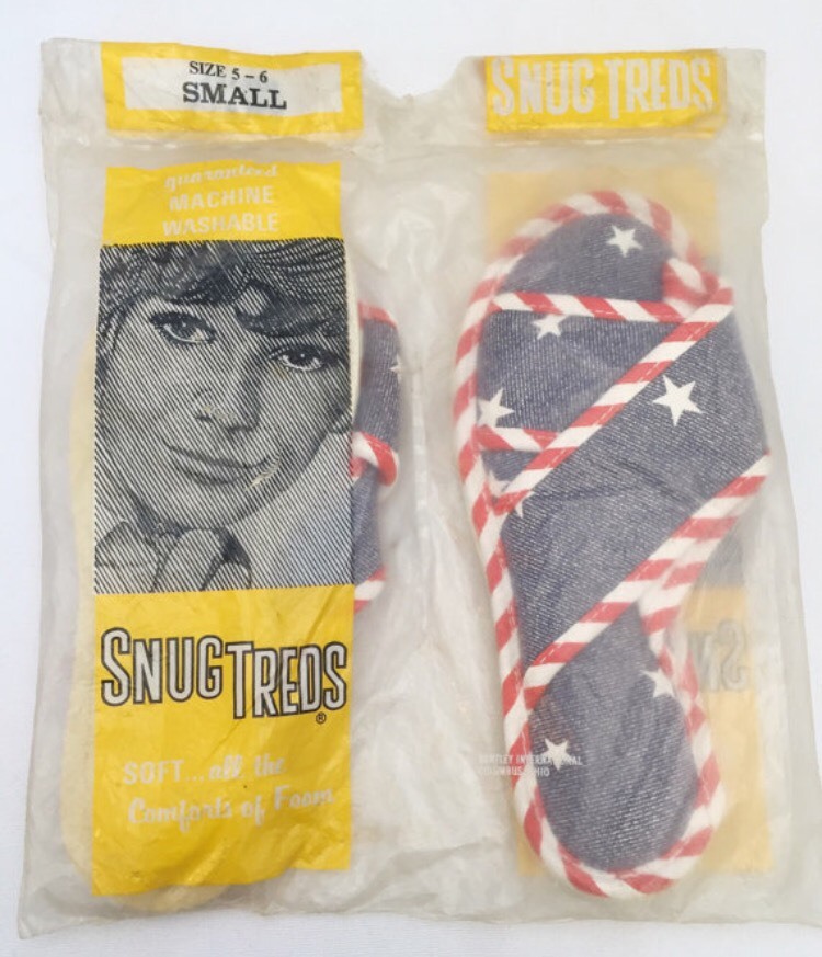 vintage american flag slippers house shoes women's size 5/6 sandals NOS 70s  🇺🇸