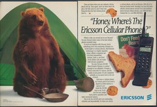 Ericsson Cell Phone Bear Camping Vintage Magazine Print Ad 1995 Two Pages