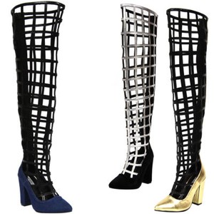 caged boots thigh high