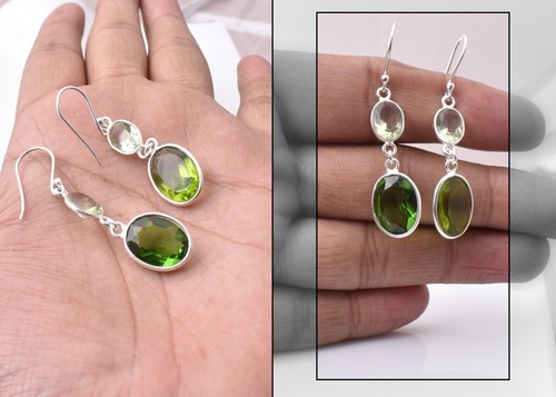 925 Sterling Silver Peridot Gemstone Handmade Earrings Valentine's Day Gift ES - Picture 8 of 9