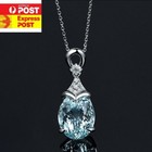 Vintage Style Gem Silver Natural Chain Aquamarine Pendant Necklace Jewellery 