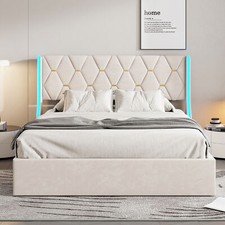 LED Polsterbett 160x200 cm Hydraulisch Stauraum Doppelbett Bettkasten Lattenrost