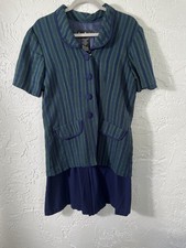 Vintage Jamie Brooke 2 Piece Skort Set Blue Green Striped Women Size 12 Retro